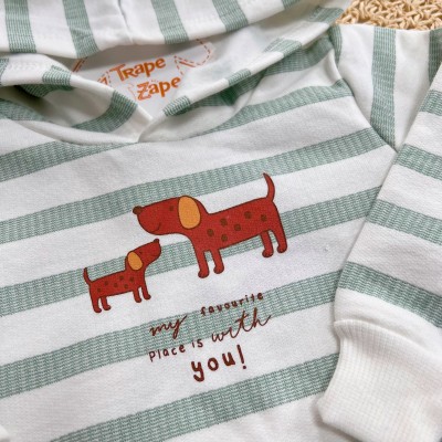 Conj. Casaco My Favourite Place is with you! e Calça de Moletom - Verde e Off White